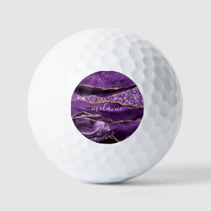 Aangepaste naam Agate Paars Violet Gold Glitter Ge Golfballen