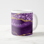 Aangepaste naam Agate Paars Violet Gold Glitter Ge Grote Koffiekop (Voorkant rechts)