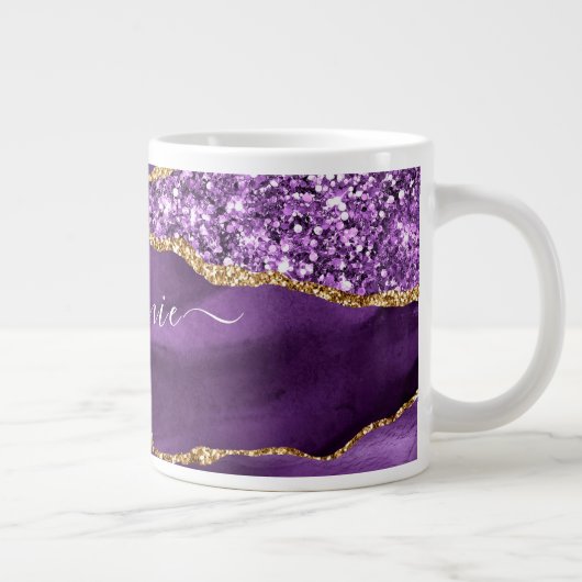 Aangepaste naam Agate Paars Violet Gold Glitter Ge Grote Koffiekop (Rechts)