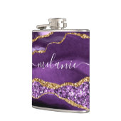 Aangepaste naam Agate Paars Violet Gold Glitter Ge Heupfles (Links)