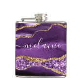 Aangepaste naam Agate Paars Violet Gold Glitter Ge Heupfles (Voorkant)