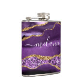 Aangepaste naam Agate Paars Violet Gold Glitter Ge Heupfles (Rechts)