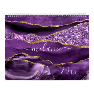 Aangepaste naam Agate Paars Violet Gold Glitter Ge Kalender