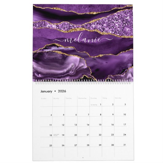Aangepaste naam Agate Paars Violet Gold Glitter Ge Kalender (Jan 2026)