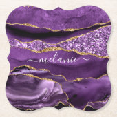 Aangepaste naam Agate Paars Violet Gold Glitter Ge Kartonnen Onderzetters (Voorkant)