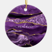 Aangepaste naam Agate Paars Violet Gold Glitter Ge Keramisch Ornament (Voorkant)