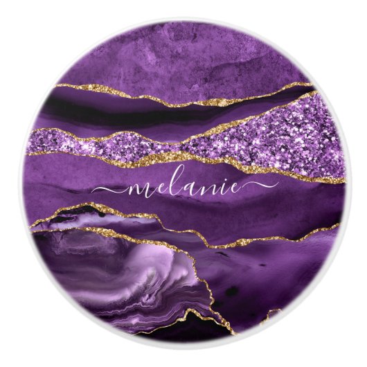 Aangepaste naam Agate Paars Violet Gold Glitter Ge Keramische Knop (Voorkant)