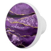 Aangepaste naam Agate Paars Violet Gold Glitter Ge Keramische Knop (Rechts)