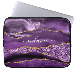 Aangepaste naam Agate Paars Violet Gold Glitter Ge Laptop Sleeve