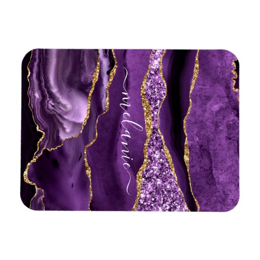Aangepaste naam Agate Paars Violet Gold Glitter Ge Magneet (Horizontaal)