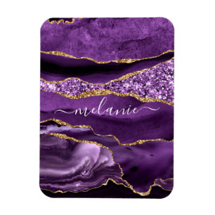 Aangepaste naam Agate Paars Violet Gold Glitter Ge Magneet