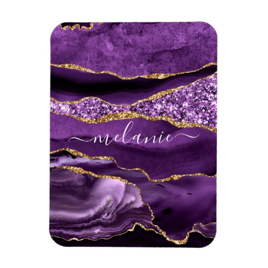 Aangepaste naam Agate Paars Violet Gold Glitter Ge Magneet (Verticaal)