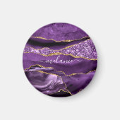 Aangepaste naam Agate Paars Violet Gold Glitter Ge Magneet (Voorkant)