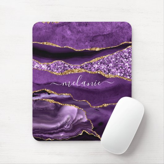 Aangepaste naam Agate Paars Violet Gold Glitter Ge Muismat (Met muis)