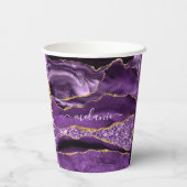 Aangepaste naam Agate Paars Violet Gold Glitter Ge Papieren Bekers (Achterkant)