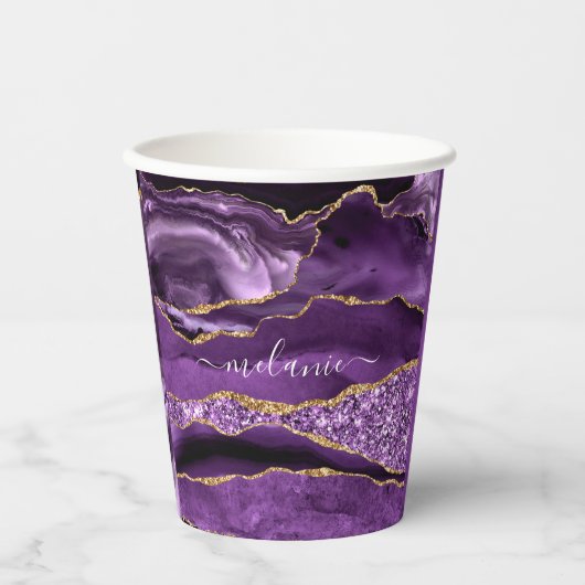 Aangepaste naam Agate Paars Violet Gold Glitter Ge Papieren Bekers (Voorkant)