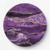 Aangepaste naam Agate Paars Violet Gold Glitter Ge Papieren Bordje (Voorkant)