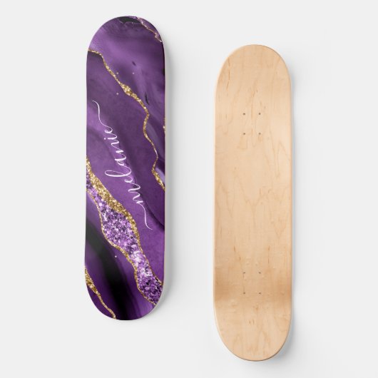 Aangepaste naam Agate Paars Violet Gold Glitter Ge Persoonlijk Skateboard (Voorkant)