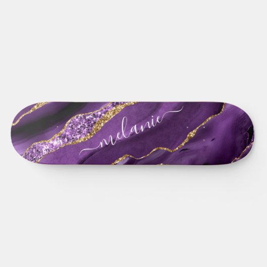 Aangepaste naam Agate Paars Violet Gold Glitter Ge Persoonlijk Skateboard (Horizontaal)