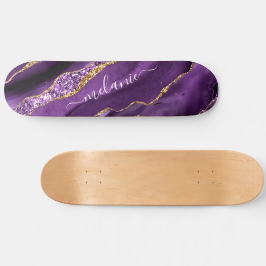 Aangepaste naam Agate Paars Violet Gold Glitter Ge Persoonlijk Skateboard (Horizontaal)