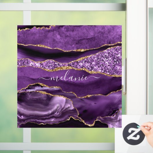 Aangepaste naam Agate Paars Violet Gold Glitter Ge Raamsticker (Huis)