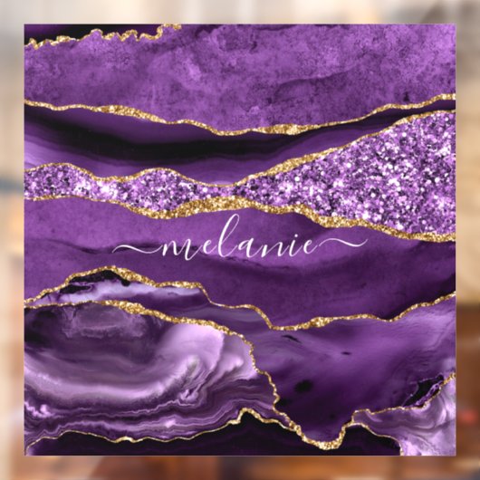 Aangepaste naam Agate Paars Violet Gold Glitter Ge Raamsticker (Vel 2)