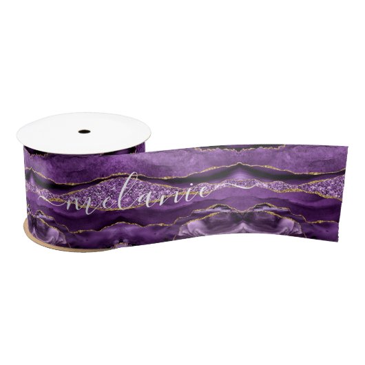 Aangepaste naam Agate Paars Violet Gold Glitter Ge Satijnen Lint (Spoel)