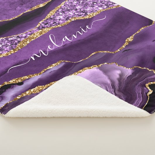 Aangepaste naam Agate Paars Violet Gold Glitter Ge Sherpa Deken (3/4)