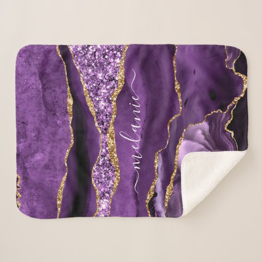Aangepaste naam Agate Paars Violet Gold Glitter Ge Sherpa Deken (Voorkant (horizontaal))