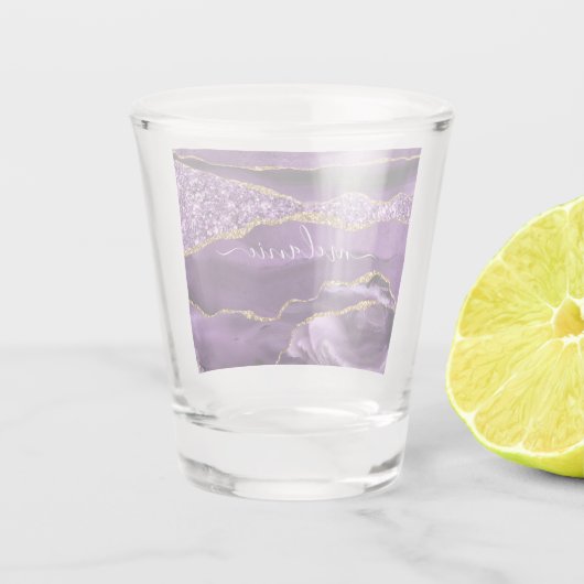 Aangepaste naam Agate Paars Violet Gold Glitter Ge Shot Glas (Achterkant)