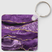 Aangepaste naam Agate Paars Violet Gold Glitter Ge Sleutelhanger (Achterkant)