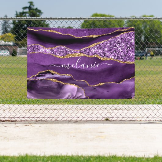 Aangepaste naam Agate Paars Violet Gold Glitter Ge Spandoek (Insitu)