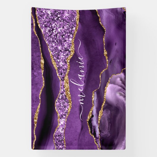 Aangepaste naam Agate Paars Violet Gold Glitter Ge Spandoek (Verticaal)