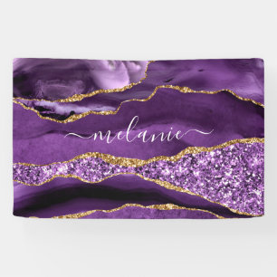 Aangepaste naam Agate Paars Violet Gold Glitter Ge Spandoek