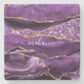 Aangepaste naam Agate Paars Violet Gold Glitter Ge Stenen Onderzetter (Voorkant)