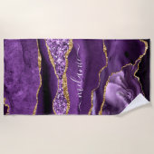 Aangepaste naam Agate Paars Violet Gold Glitter Ge Strandlaken (Voorkant)