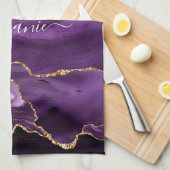 Aangepaste naam Agate Paars Violet Gold Glitter Ge Theedoek (Quarter Fold)