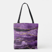 Aangepaste naam Agate Paars Violet Gold Glitter Ge Tote Bag (Achterkant)