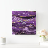 Aangepaste naam Agate Paars Violet Gold Glitter Ge Vierkante Klok (Huis)