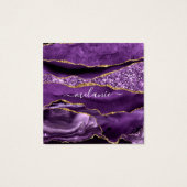 Aangepaste naam Agate Paars Violet Gold Glitter Ge Vierkante Visitekaartjes (Achterkant)