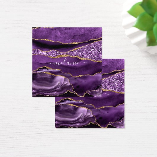 Aangepaste naam Agate Paars Violet Gold Glitter Ge Vierkante Visitekaartjes (Bureau)