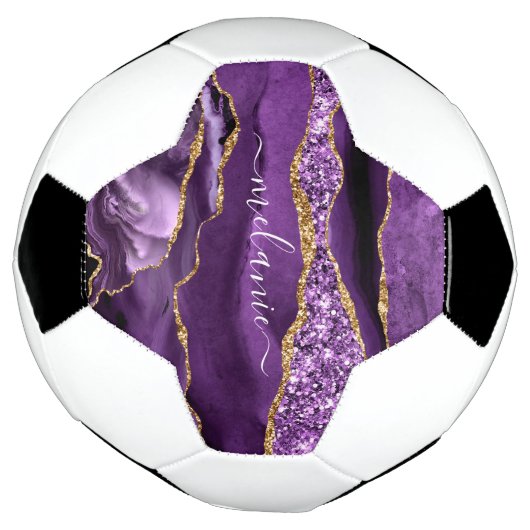 Aangepaste naam Agate Paars Violet Gold Glitter Ge Voetbal (Gedraaid)