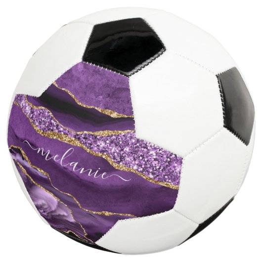 Aangepaste naam Agate Paars Violet Gold Glitter Ge Voetbal (Drie kwart)
