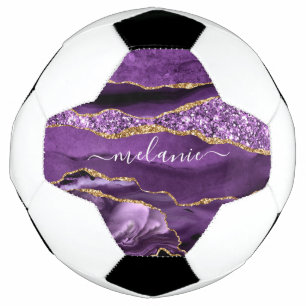 Aangepaste naam Agate Paars Violet Gold Glitter Ge Voetbal