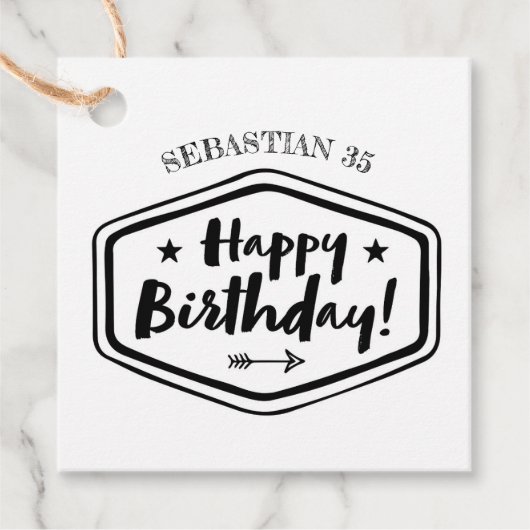 aangepaste NAAM AGE Birthday-label - Mannen rustig Bedankjes Labels (Voorkant)