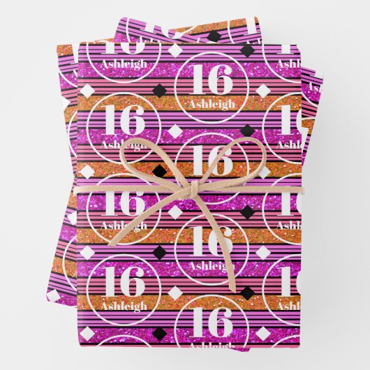 Aangepaste naam Age Pink Birthday Inpakpapier Vel (In situ)