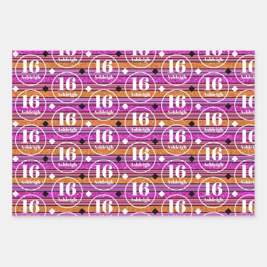 Aangepaste naam Age Pink Birthday Inpakpapier Vel (Voorkant 3)