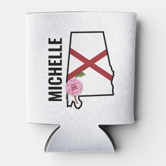 Aangepaste naam Alabama Vlag en State Flower Camel Blikjeskoeler (Voorkant)
