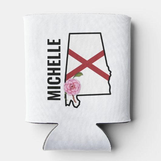 Aangepaste naam Alabama Vlag en State Flower Camel Blikjeskoeler (Achterkant)
