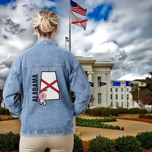 Aangepaste naam Alabama Vlag en State Flower Camel Denim Jacket